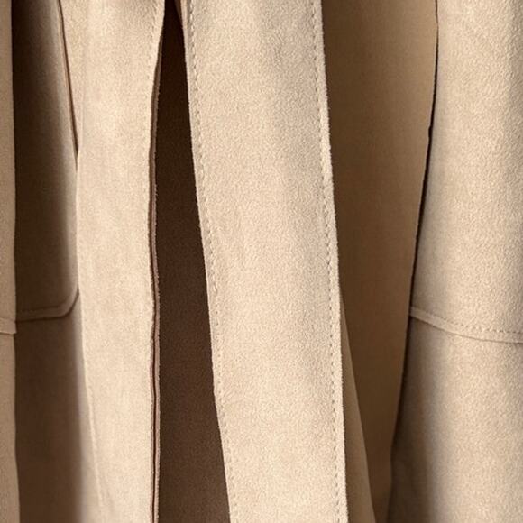 JOAN VASS Faux Suede BeltedTrench Jacket with Hood Beige Preppy Light Academia - Picture 5 of 5